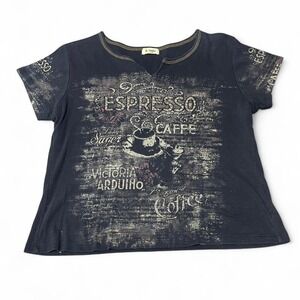 espresso cafe coffee euro style top with bedazzled detailing
